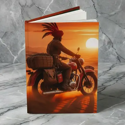 Rider on Motorcycle Desert Sunset Scene