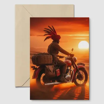 Rider on Motorcycle Desert Sunset Scene