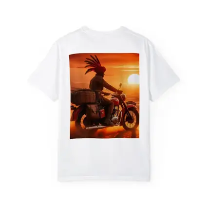 Rider on Motorcycle Desert Sunset Scene