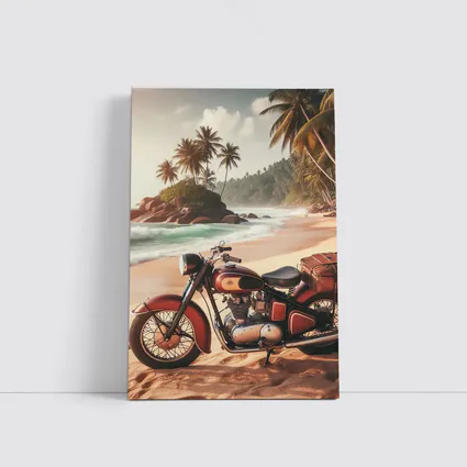 Vintage Red Cruiser Motorcycle Tropical Beach