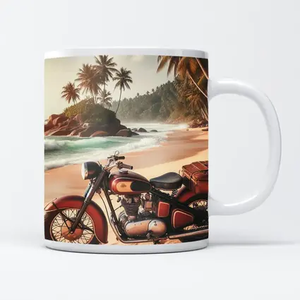 Vintage Red Cruiser Motorcycle Tropical Beach