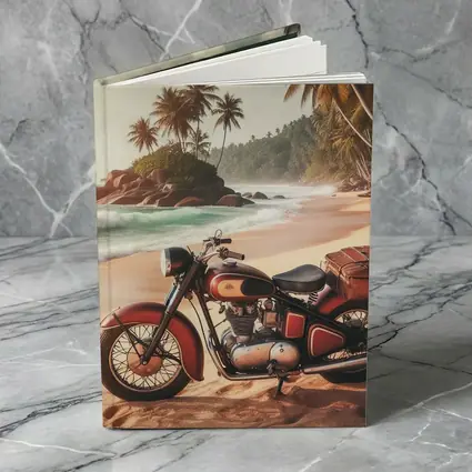 Vintage Red Cruiser Motorcycle Tropical Beach