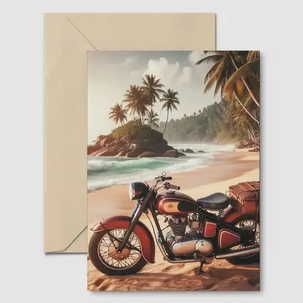 Vintage Red Cruiser Motorcycle Tropical Beach