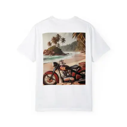 Vintage Red Cruiser Motorcycle Tropical Beach