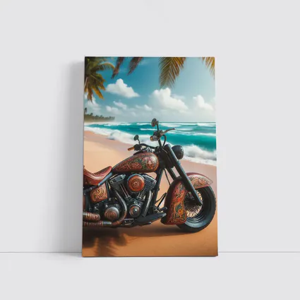 Ornate Chopper Motorcycle on Tropical Beach