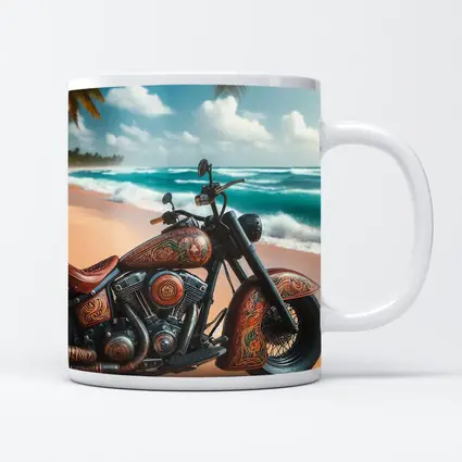 Ornate Chopper Motorcycle on Tropical Beach