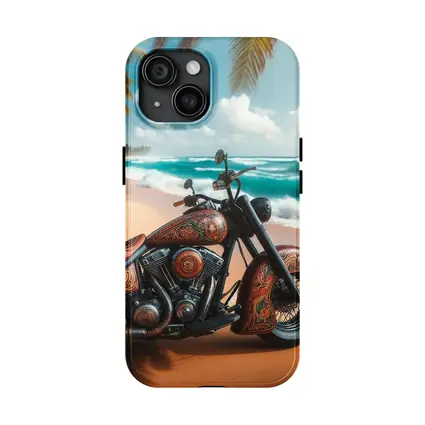 Ornate Chopper Motorcycle on Tropical Beach