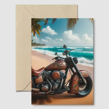 Ornate Chopper Motorcycle on Tropical Beach