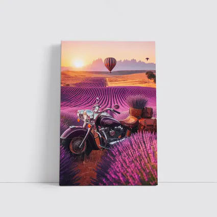 Indian Cruiser Motorcycle Lavender Field Sunset