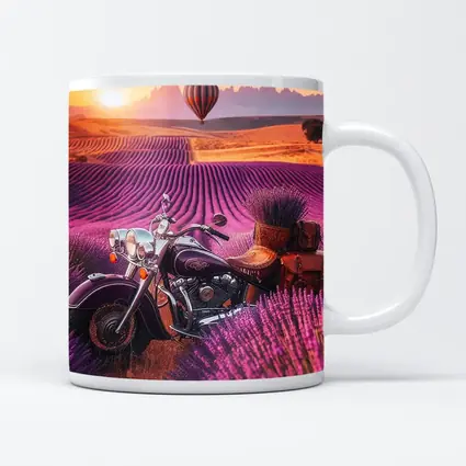 Indian Cruiser Motorcycle Lavender Field Sunset
