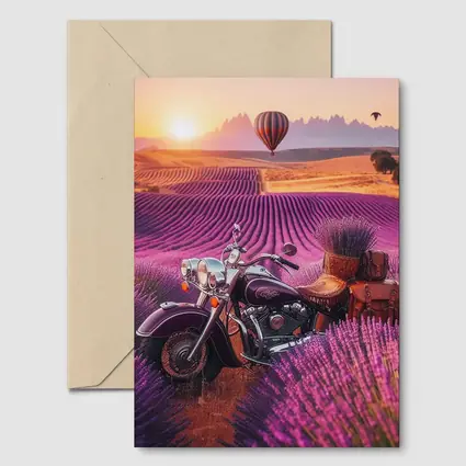 Indian Cruiser Motorcycle Lavender Field Sunset
