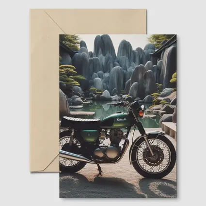 Kawasaki Classic Motorcycle Japanese Garden Setting