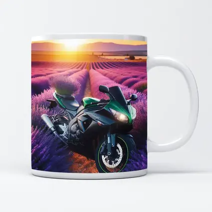 Green Sport Bike Lavender Field Sunset