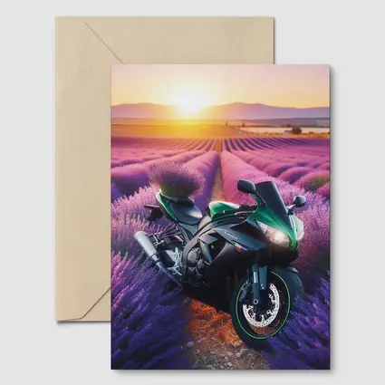 Green Sport Bike Lavender Field Sunset