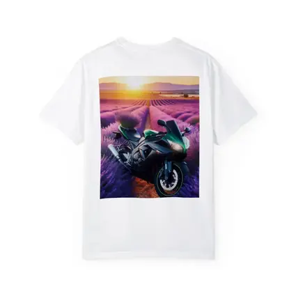 Green Sport Bike Lavender Field Sunset