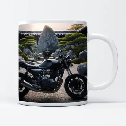 Black Kawasaki Cafe Racer Japanese Zen Garden