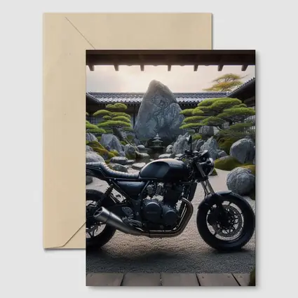 Black Kawasaki Cafe Racer Japanese Zen Garden
