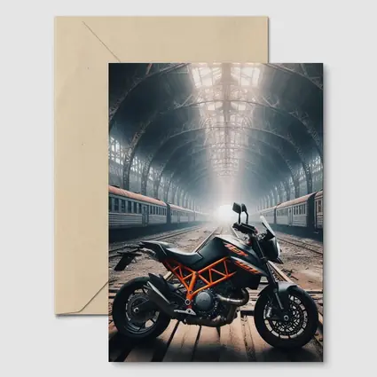 KTM Duke Motorcycle Abandoned Train Station