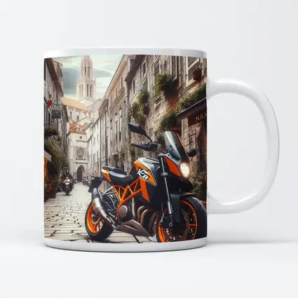 KTM Duke Motorcycle on European Cobblestone Street