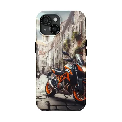 KTM Duke Motorcycle on European Cobblestone Street