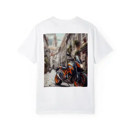 KTM Duke Motorcycle on European Cobblestone Street