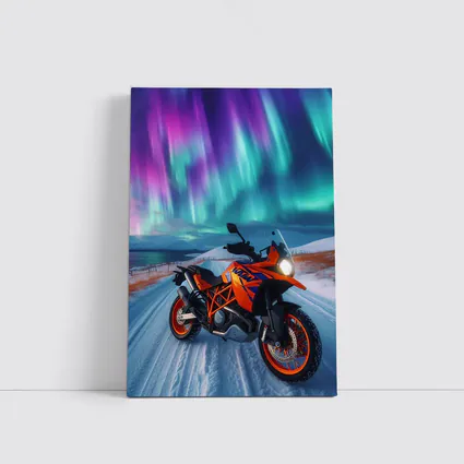 KTM Adventure Motorcycle Under Northern Lights