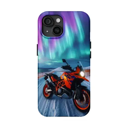 KTM Adventure Motorcycle Under Northern Lights