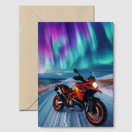 KTM Adventure Motorcycle Under Northern Lights