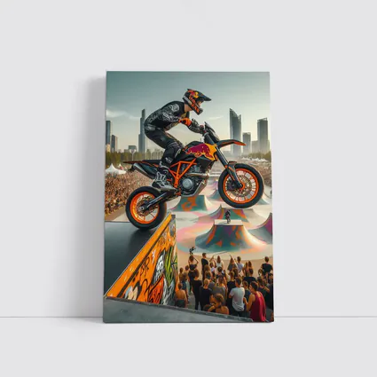 KTM Supermoto Rider Jump Urban Skatepark Crowd