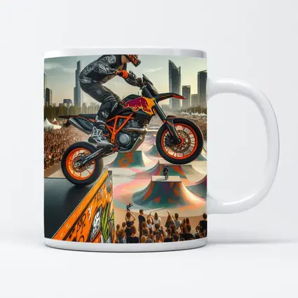KTM Supermoto Rider Jump Urban Skatepark Crowd