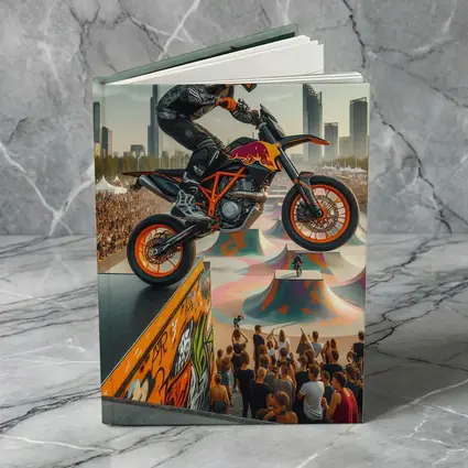 KTM Supermoto Rider Jump Urban Skatepark Crowd