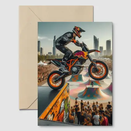 KTM Supermoto Rider Jump Urban Skatepark Crowd