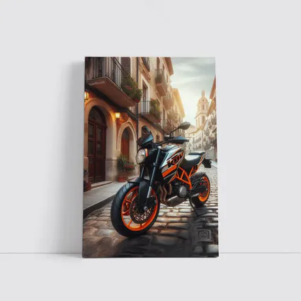 KTM Naked Bike on Cobblestone European Street