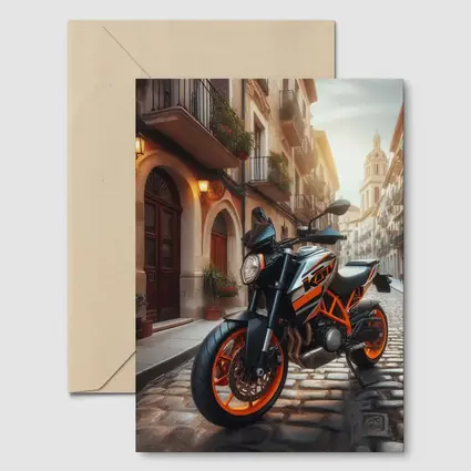 KTM Naked Bike on Cobblestone European Street
