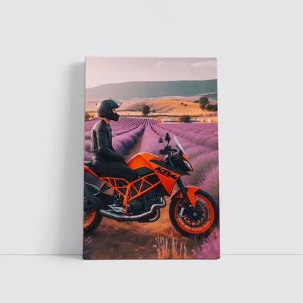 KTM Motorcycle Rider Lavender Fields Background