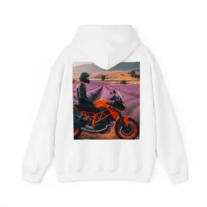 KTM Motorcycle Rider Lavender Fields Background