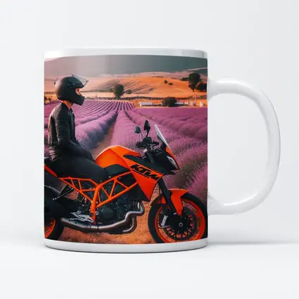KTM Motorcycle Rider Lavender Fields Background
