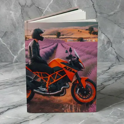 KTM Motorcycle Rider Lavender Fields Background