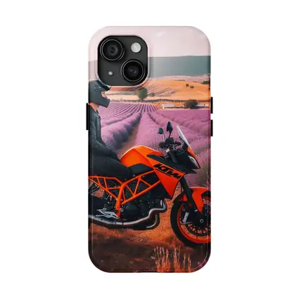 KTM Motorcycle Rider Lavender Fields Background