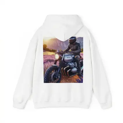 Cafe Racer Motorcycle Rider Lavender Fields Sunset