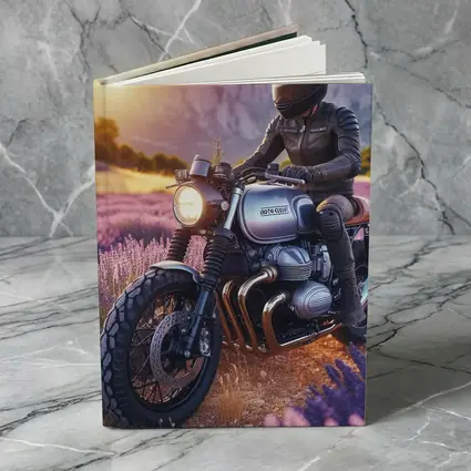 Cafe Racer Motorcycle Rider Lavender Fields Sunset