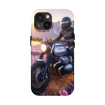 Cafe Racer Motorcycle Rider Lavender Fields Sunset