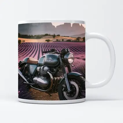Cafe Racer Motorcycle Lavender Fields Sunset