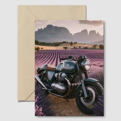 Cafe Racer Motorcycle Lavender Fields Sunset