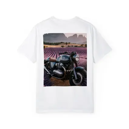 Cafe Racer Motorcycle Lavender Fields Sunset