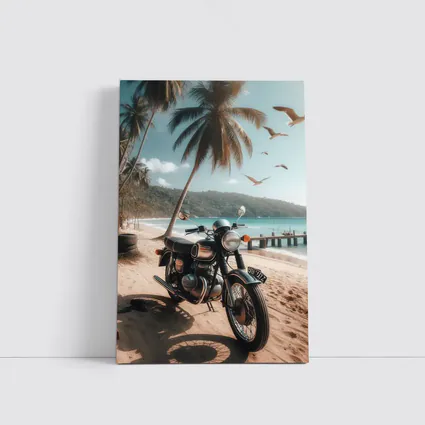 Classic Cafe Racer Motorcycle Tropical Beach Scene