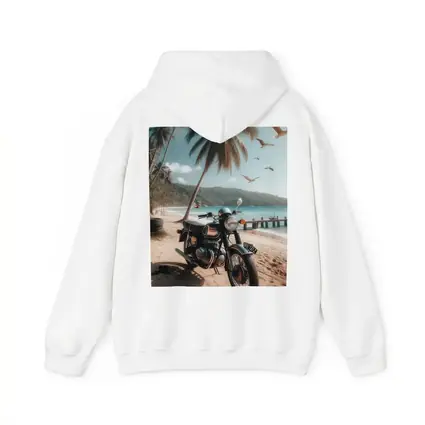 Classic Cafe Racer Motorcycle Tropical Beach Scene