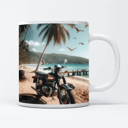 Classic Cafe Racer Motorcycle Tropical Beach Scene