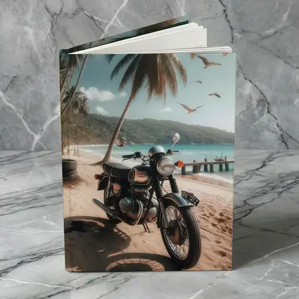 Classic Cafe Racer Motorcycle Tropical Beach Scene