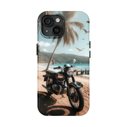 Classic Cafe Racer Motorcycle Tropical Beach Scene
